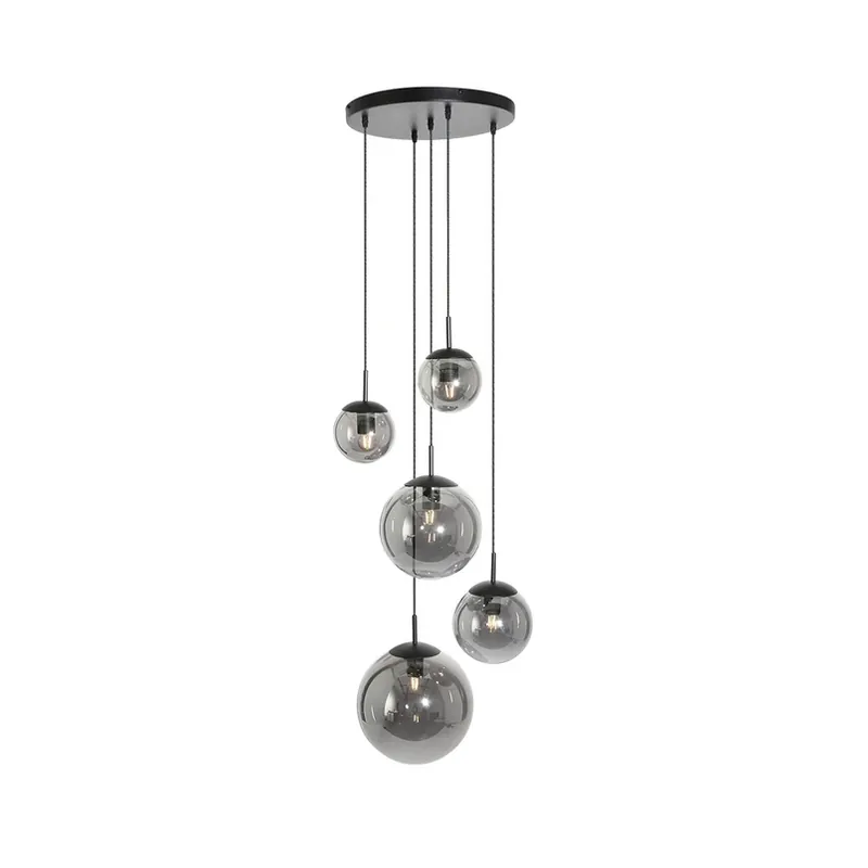 Actieprijs Bollique hanglamp, rookgrijs/zwart, glas, 5-lamps