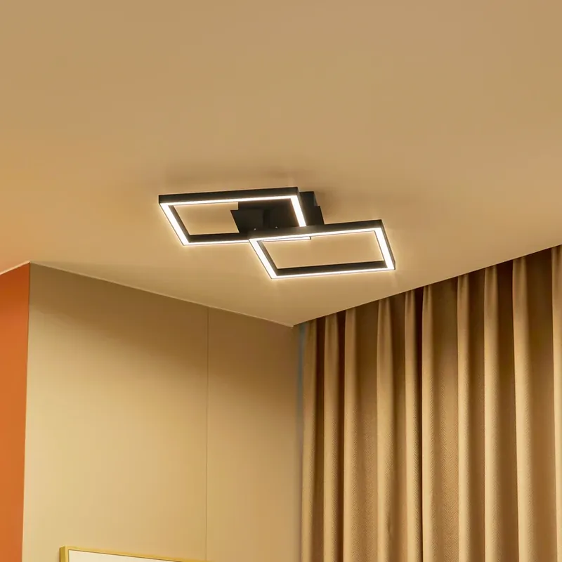 Bestel Nu Lucande LED plafondlamp Tjado, 67 cm lang, zwart, metaal