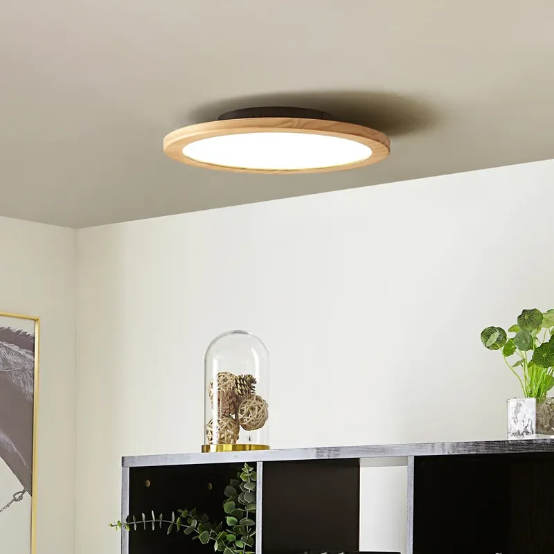 Lucande LED plafondlamp Joren, Ø 38 cm, hout, CCT, afstandsbediening Express Levering