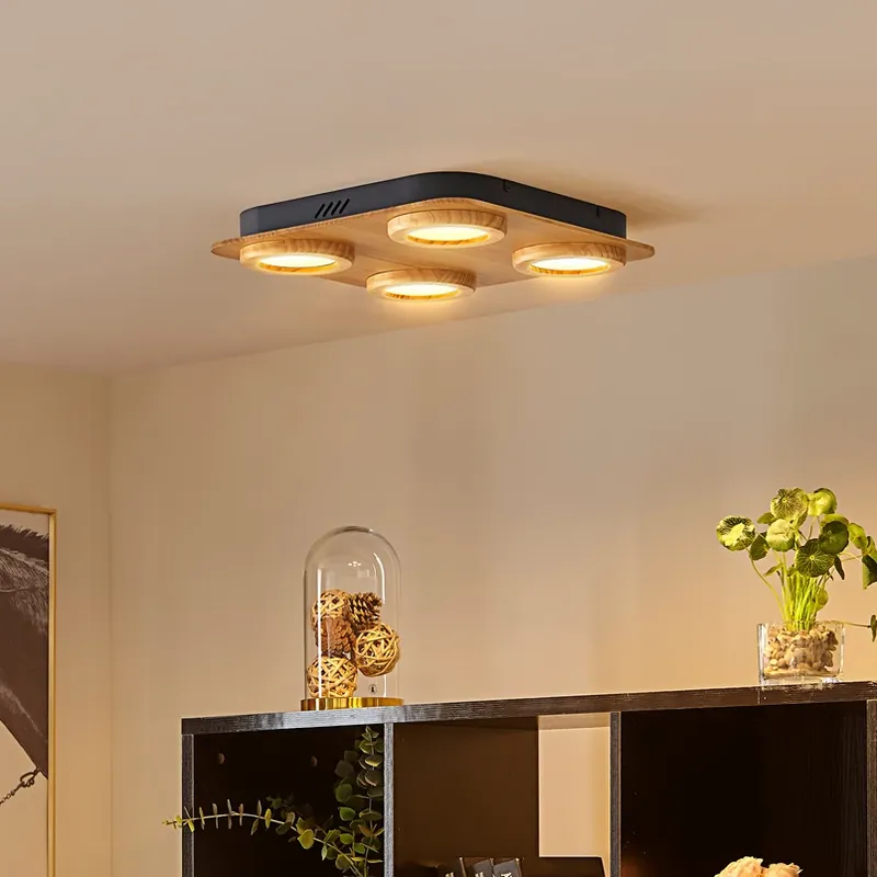 Shop Nu Lindby LED spot Joren, hout, 38 x 38 cm, 4-lamps, 3.000 K
