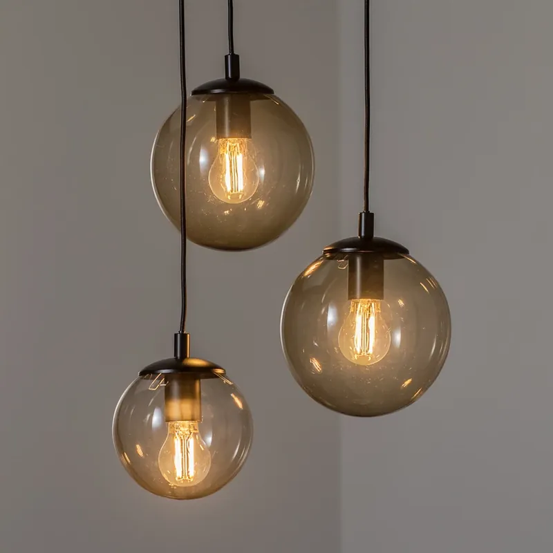 Hete Deal Hanglamp Smoky met glazen kappen, 3-lamps