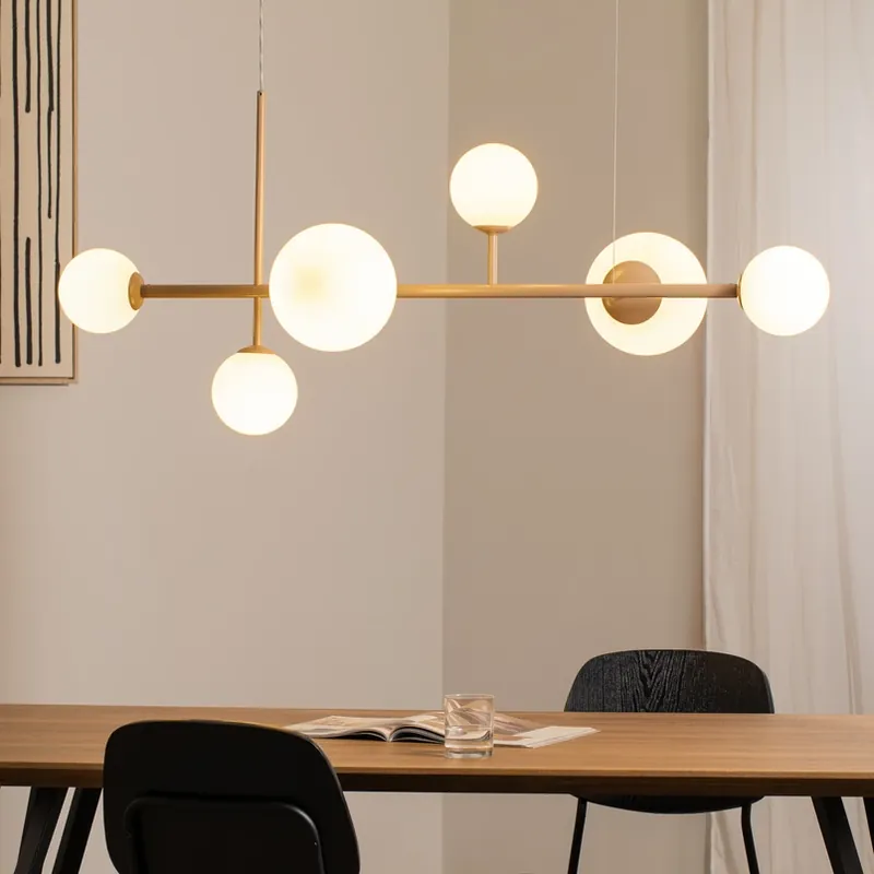 Hanglamp Joel, beige/wit, 6-lamps Laatste Versie