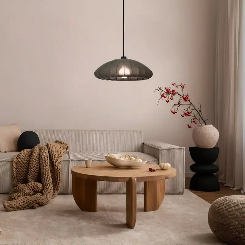 Hanglamp Barlaston, 1-lamp, zwart, textiel Express Levering